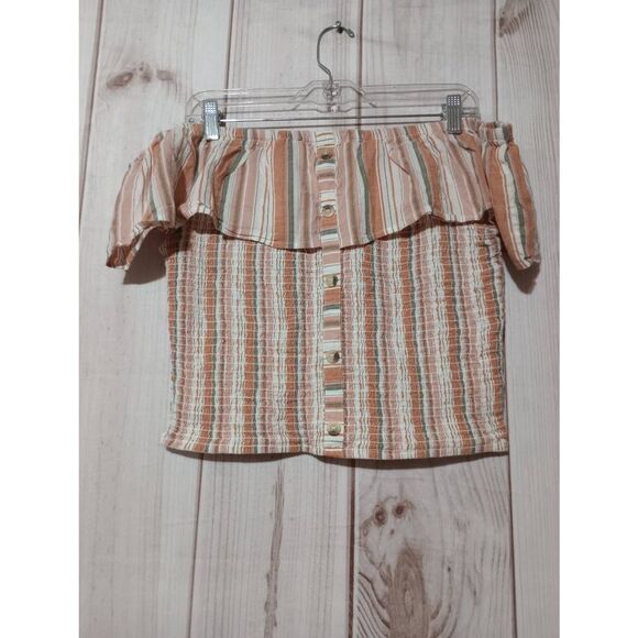 Dizzire Shirt Ladies Large Off The Shoulder Orange - Picture 1 of 6